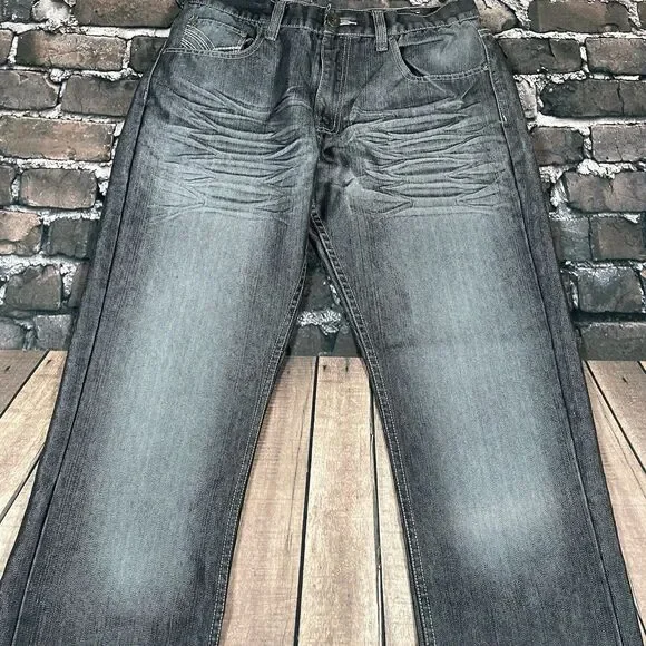 Vintage Old Skool Jeans Mens 34x32 Gray Wide Leg Baggy Hip Hop Skater Y2K Pants - Picture 9 of 16